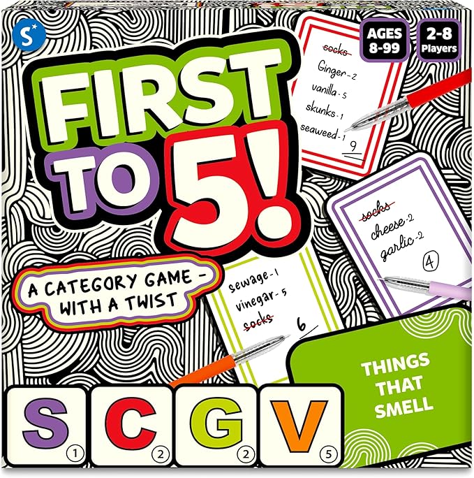 Skillmatics Board & Card Game - First to 5, Category Game with a Twist, Quick Thinking, Perfect for Parties, Christmas, Family Game Nights, Gifts for Kids, Teens, Adults, Ages 8, 9, 10 & Up