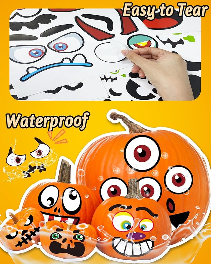 Oomloid Halloween Pumpkin Stickers for Kids, 88 Funny Face Pumpkin Decorating Kit, Halloween Crafts Games Halloween Pumpkin Painting Kit for Halloween Party Decorations