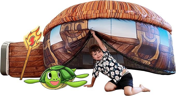 The Original Patented AirFort - Build A Fort in 30 Seconds, Inflatable Fort for Kids, Play Tent for 3-14 Years, A Playhouse Where Imagination Runs Wild, Fan not Included (Tiki Hut)