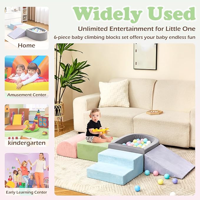 Climbing Toys for Toddlers , Foam Climbing Blocks with Ball Pit for Baby, 5-Piece Soft Toddlers Climbing Toy Indoor,Climbing Crawling Toys Soft Foam Blocks Activity Play Set(Balls not Included)