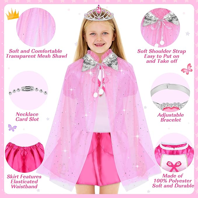 15 Pcs Princess Dress Up Clothes for Little Girl Set, Princess Pretent Play Outfit Toys for Toddler Girls, Cosplay Birthday Party Gifts for Girls Age 3 4 5 6 7 8+ Year Old