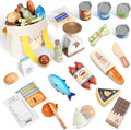 Wooden Play Food Set for Kids Toddlers, Grocery Store Pretend Play Food, Pretend Grocery Shopping & Play Kitchen Accessories for Boys Girls