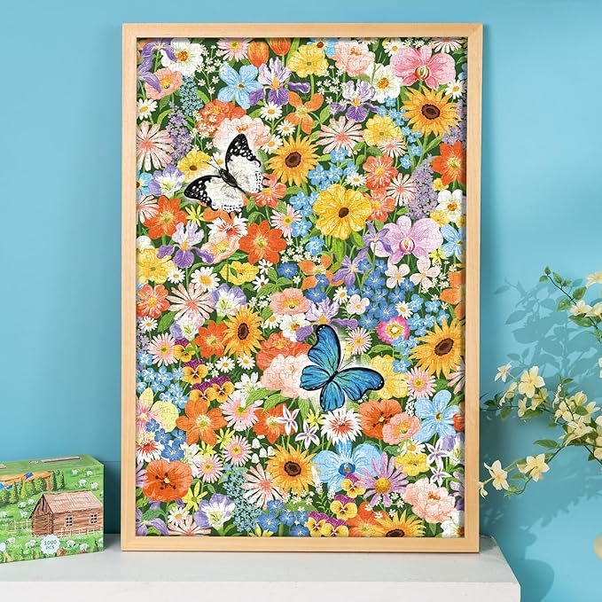 MOMIBOOK 1000 Piece Puzzle for Adults Jigsaw Puzzles of Drifting Flowers Butterfly Shadows, Painting Image Difficult Challenging Hard Impossible Puzzle Unique Funny Party Christmas Birthday Gifts