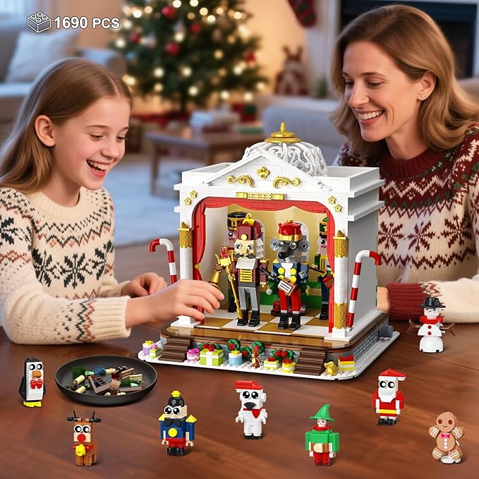 HOGOKIDS Advent Calendar 2025 Nutcracker Theater Building Set with Light, 24 Day Christmas Countdown Calendar 3.6 Mini Building Block Toy with 4 Nutcracker & 8 Minifigures, Gift for Adult Girl Boy 10+