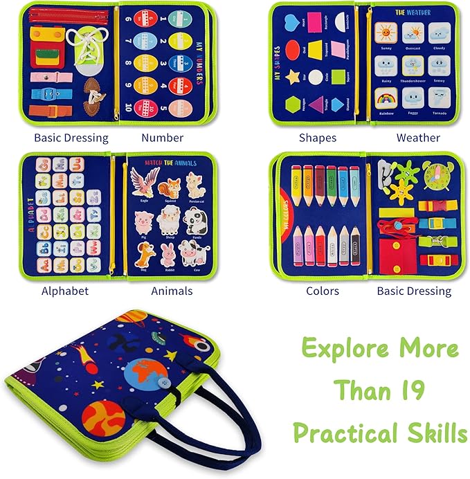 TenFans Busy Board - Montessori Toys for 3 4 5 Years Old - Sensory Toys for Autism - Toddler Toys Gift for Boys & Girls Learning Fine Motor Skills