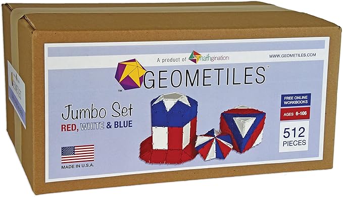 Jumbo Set Red, White & Blue, STEM & Math Toy Set Includes Online Activities, Made in USA