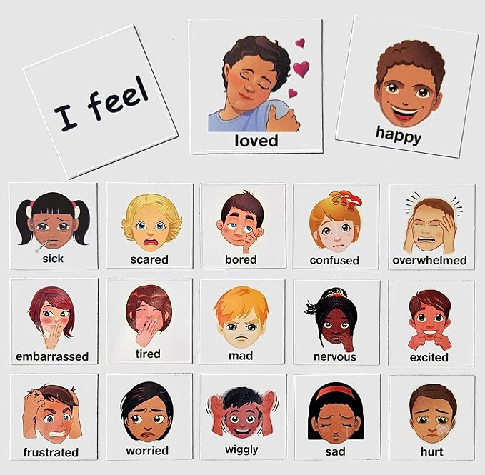 SchKIDules® Feelings Magnets for Kids and Special Needs - Teaching Social Emotional Learning and Expression - 17 Diversified Emotions Plus an I Feel Sentence Starter Included