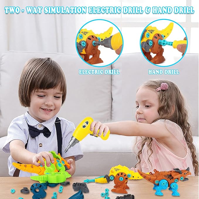 Dinosaur Toys, Take Apart Dinosaur Toys for Kids, Educational Construction Building Sets with Electric Drill Storage Box - Birthday Gifts for Toddlers Boys Girls Age 3 4 5 6 7 8 Year Old