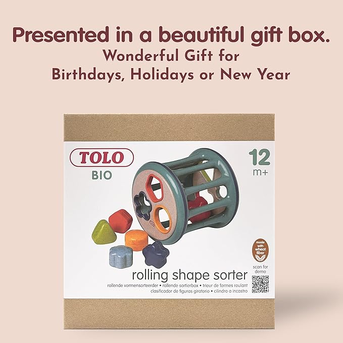 Tolo Rolling Shape Sorter | Interactive Toy for Babies 12+ Months | Includes 6 Colorful Shapes with Rattling Sounds | Develops Shape Recognition, Hand-Eye Coordination & Fine Motor Skills