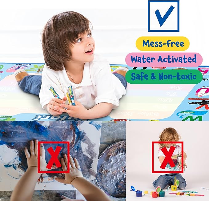 ANIMOLDS Water Doodle Mat - 40x32 Inch Aqua Magic Drawing Board for Kids (Alphabet Safari)