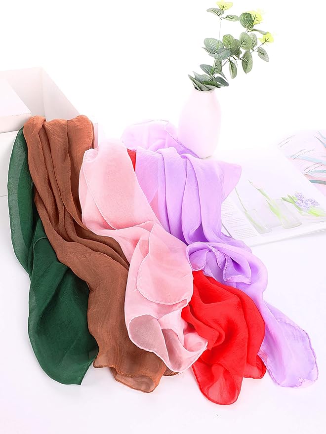 Boao 6 Pieces Chiffon Scarf 1950s Square Neck Head Scarfs Vintage Soft Polyester for Women Lady