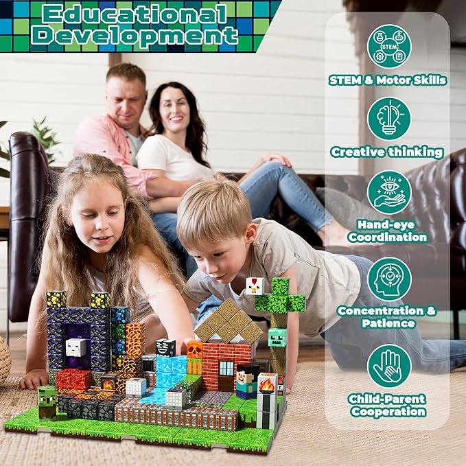200PCS Magnetic Blocks - Magnet Blocks with 6 Baseplate,Magnetic Building Blocks for Kid Ages 3 4 5 6 7 8, Stacking Magnets for 3-8 Kids, Birthday Gifts for 3-10 Year Old Boys Girls, STEM Learning Toy