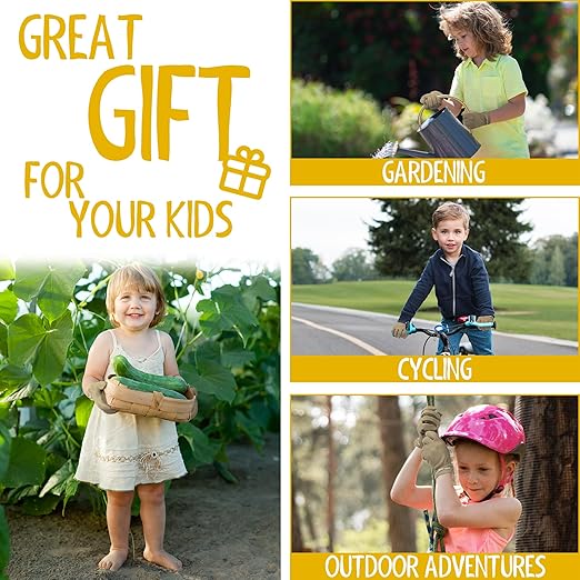 HANDLANDY Kids Genuine Leather Work Gloves for ages 3-11, Children Gardening Gloves for Boys, Girls (Small (for age2-4), Khaki)