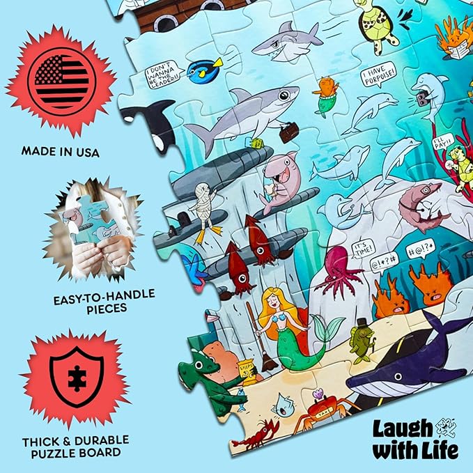 Under The Sea Joke Puzzle – 72pcs Underwater-Themed Kids Puzzle, Festive Extra Large Floor Puzzles for Kids Ages 5+, Fun Childrens Puzzles & Toddler Educational Toys in 24" x 36" Size
