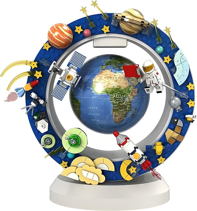 Floating Globe With Led Light-With Building Blocks For Children,Levitating Rotating 360 Degree In The Air,Cool Tech Gift For Kids, Birthday Gifts For Men,Desk Gadget Decor in Office Home