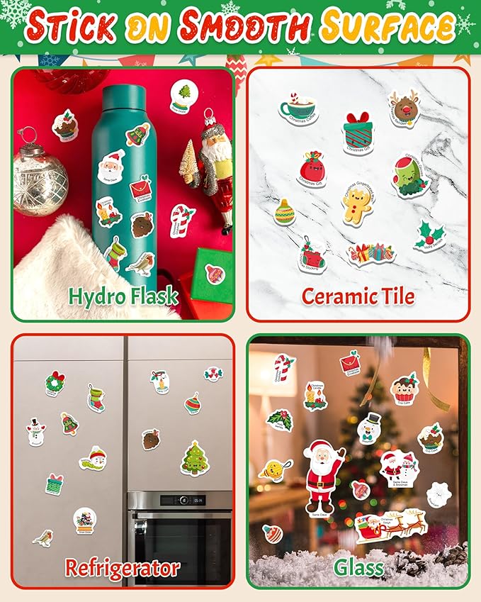 Benresive Reusable Sticker Book for Toddlers 2-4 Years, Fun Travel Stickers for Kids, Waterproof Sticker Books for Toddlers 1-3, Crafts Activities for Todddlers 1-3 2-4 3-5 - Christmas