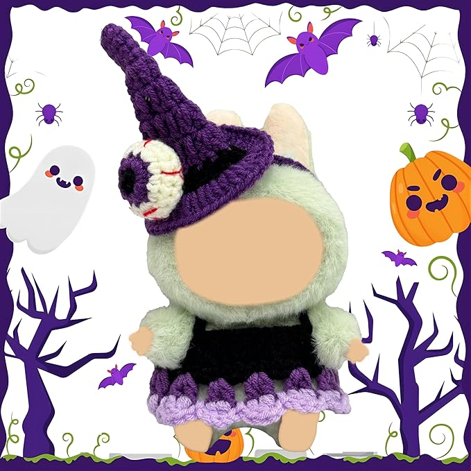 Halloween Clothes for 17cm Doll Outfits, Hat Dress Set for 17cm Dolls, Stylish Adorable Halloween Clothes Accessories (No Doll)