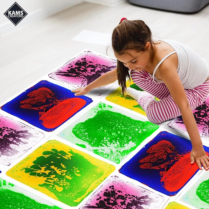 Multicolor Sensory Tiles for Autism Liquid Fusion Lava Tiles for Kids Sensory Activity Play Centers for Children, Toddler, Teens 12" X 12" Sensory Toys (Pack of 4)