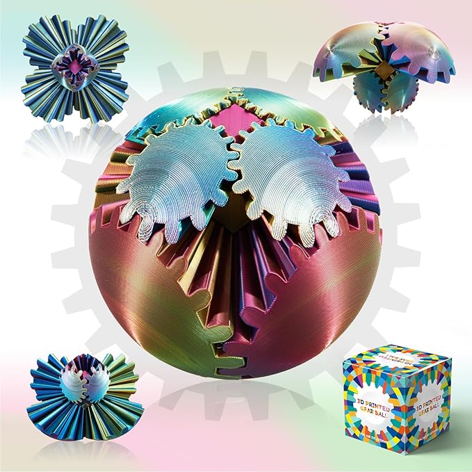 Gear Ball-3D Printed Gear Sphere,3D Printed Spin Ball Cube Fidget Toy,The Steampunk Whirling Wonder Fidget Ball Toy