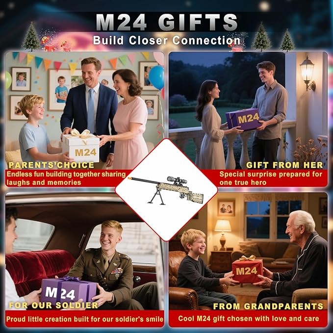 M24 Building Blocks Gun-Sets for Adults Boys, 1:1 Sniper Rifle Big Model Kit That Shoot Army Toys for Kids Age 8+, Realistic Military Collection Cool Birthday Gifts for Teen Men 1380pcs