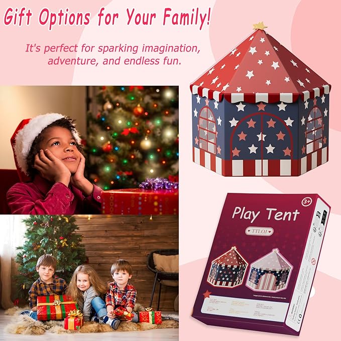Large Girls Play Tent Princess, Boys Castle Kids Playhouse Indoor Outdoor Toddler Teepee | American Style Design, Age 3-8| Detailed Instructions| Colorful Package| Christmas Birthday Gift red