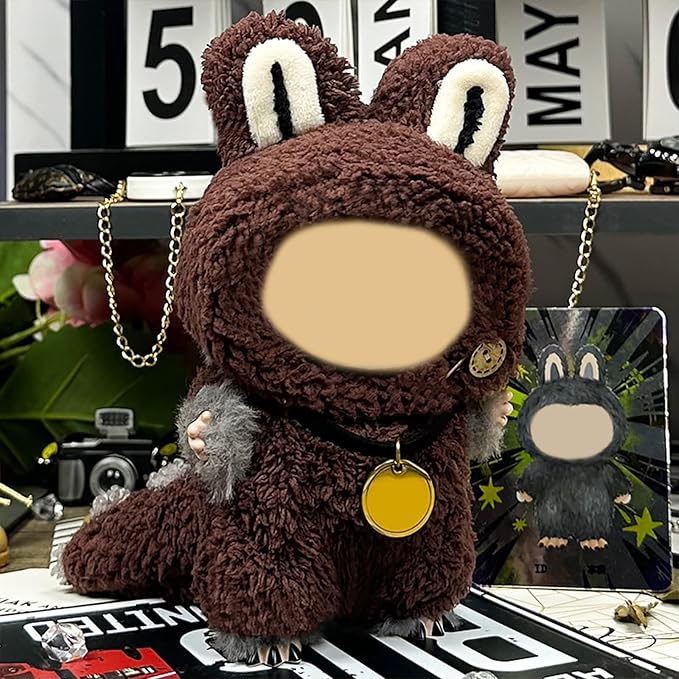 17CM Doll Clothes Set Brown Hood + Brown Jumpsuit + Gold Tag Necklace, Fashion Cute Dress-Up Clothes for Doll Accessories Outfit(No Doll Included)(LBB Clothes 1)