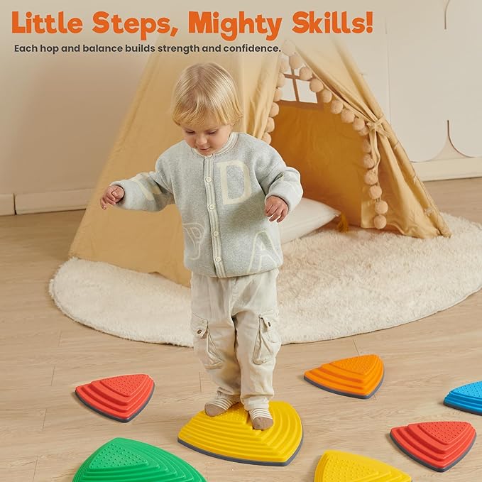 Stepping Stones – Indoor & Outdoor Obstacle Course Toys for Kids – Montessori Sensory & Motor Skill Development, Coordination & Active Play – Textured Educational Play Set