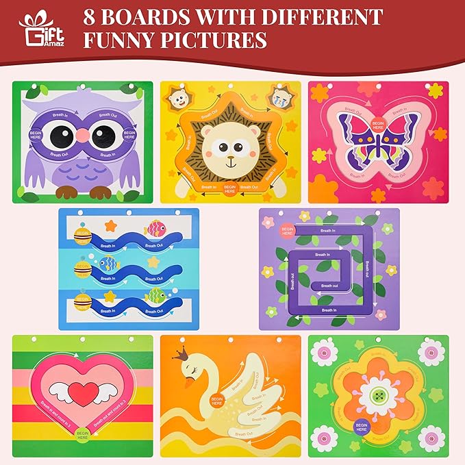 Mindful Maze Boards, Calming Toys for Kids, Finger Path Breathing Boards, Calming Corner Items Kids Social Emotional Learning, Mindfulness Sensory Cardboard Birthday Toys Box for Kid 3+