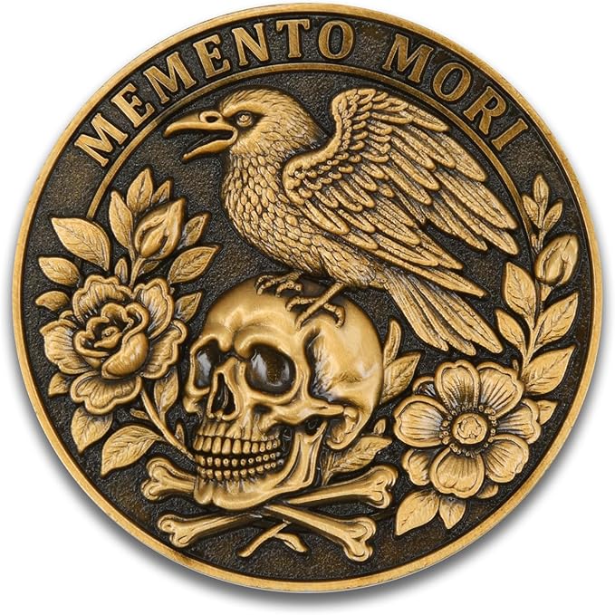 Memento Mori Memento Vivere Coin - Dual Sided Motivational Token with Skull & Tree of Life Design - Zinc Alloy Inspirational