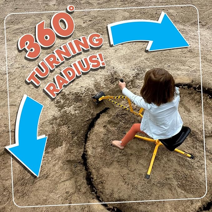 Stargo Sand Digger Kids Excavator Ride on Toy, Beach Toys Outdoor Sandbox Toy Digger for Kids, Solid Steel Rotates 360, Role Play, Sand Toys