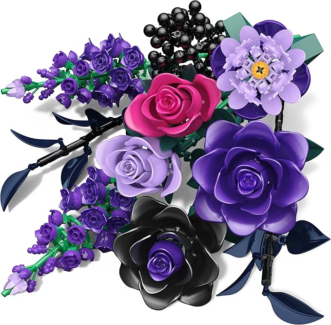 Purple Rose Building Blocks Set for Kids, 701PCS Flower Bouquet Toy, DIY Artificial Plant Gift for Girls, Women, Valentine's Day, Birthday, Mother's Day, Halloween Home Decor