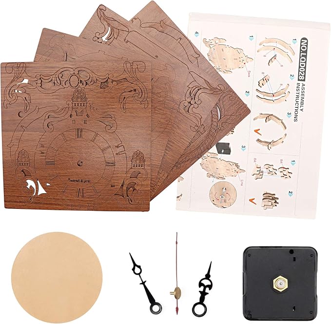OWNONE1 Wooden 3D Puzzle Clock Model Kit for Adults, DIY Desk Clock, Dark Wooden 3D Puzzles, Crafts Gifts for Kids Children