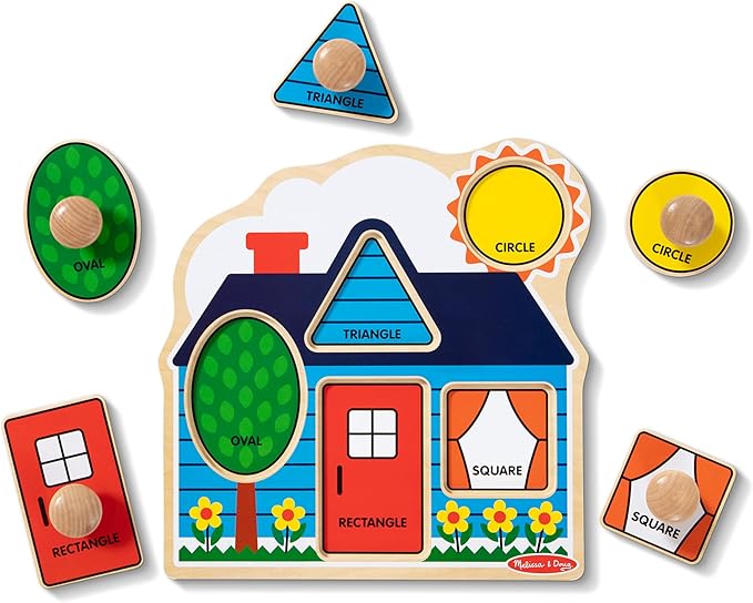 Melissa & Doug First Shapes Jumbo Knob Puzzle, Wooden Peg Puzzle for Toddlers, Educational Toy for Shape Recognition and Fine Motor Skills, Ages 1+