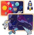 Celestial Buddies Chunky Wooden Toddler Puzzles, 12x8 Inch – Educational Space Puzzle for Early Science & Astronomy Exploration - STEM Learning (2-Pack)
