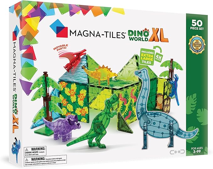 MAGNA-TILES Dino World XL 50-Piece Magnetic Construction Set, The ORIGINAL Magnetic Building Brand
