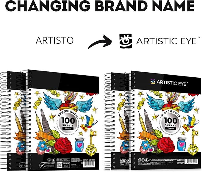 ARTISTIC EYE 9x12 Premium Sketch Book Set, 100 Sheets, Spiral Bound, 68lb (100gsm), Acid-Free Drawing Paper, Ideal for Kids, Teens & Adults (Set of 2)