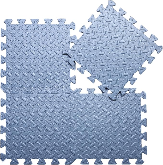 Coolcandy EVA Foam Play Mat, 16 Tiles Colorful Baby Play Mat, Square Kids Playmat with Solid Colored, 0.4" Thickened Interlocking Foam Floor Tiles, Puzzle Play Mat for Baby Lying, Playing (Gray Blue)
