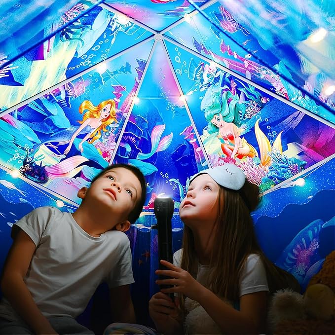 Princess Mermaid Kids Play Tent - Large Playhouse for 3-12 Year Old Girls, Indoor Outdoor Castle Toy for Toddlers, 55'' x 53'' (DxH)