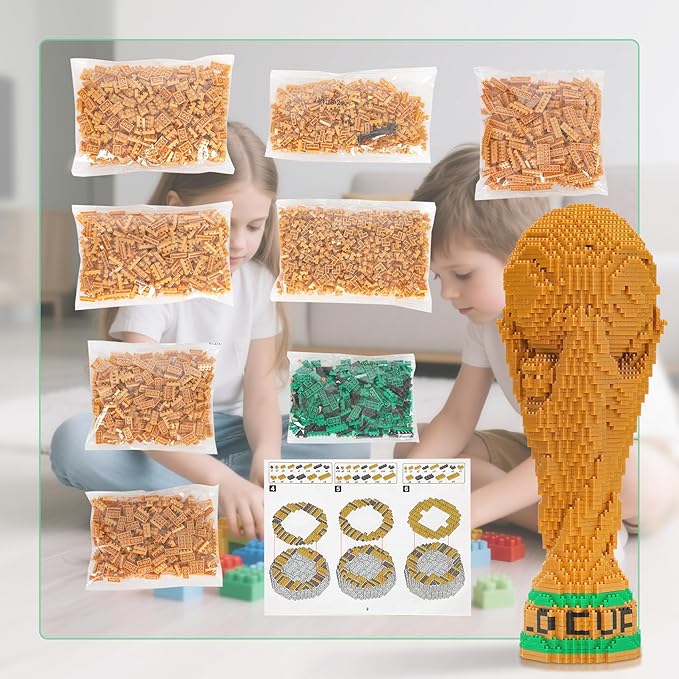 Mini Blocks Building Sets Adult - World Cup Trophy Model, 4000+ Pcs Micro Building Blocks Sets, Best Architectural Gift for 14+ Teens and Soccer Enthusiasts, Building Block Enthusiast