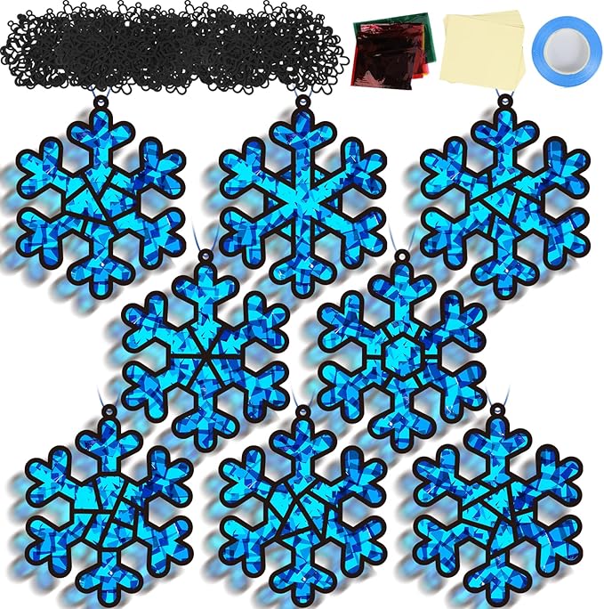 32 Sets Winter Snowflake Suncatchers Craft Kit DIY Window Stained Glass Effect Wintertime Snowflake Paper Crafts Home School Classroom Decoration Kid Birthday Gift Creative Art Project Activity Game