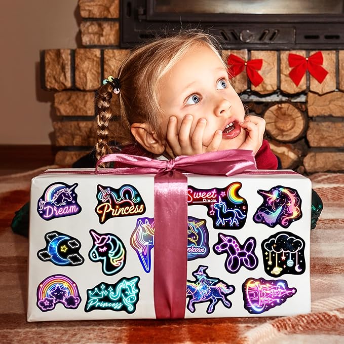 51 Pcs Neon Unicorns Stickers for Kids, Rainbows Sticker for Water Bottle, Vinyl Waterproof Laptop Decals for Teens Girls Boys, Students Adults Sticker Pack