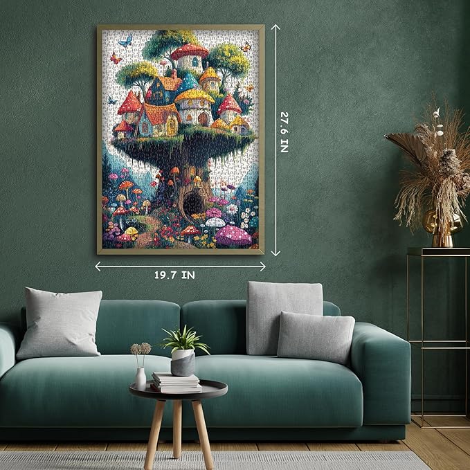 Mushroom Puzzles for Adults 1000 Pieces, Magic Mushroom Treehouse Puzzle Fantasy, Colorful Art Jigsaw Puzzle, Challenging Hard Puzzles for Adults