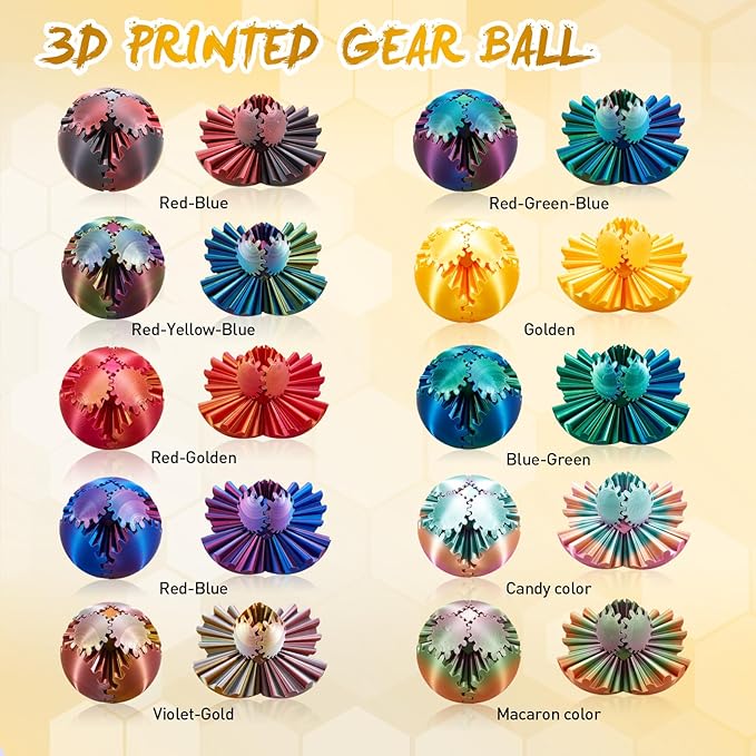 Gear Ball-3D Printed Gear Sphere,3D Printed Spin Ball Cube Fidget Toy,The Steampunk Whirling Wonder Fidget Ball Toy (Gold)