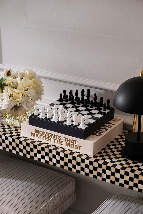 Printworks Art of Chess – Black & White Wooden Chess Set with Acrylic Board – Stylish Coffee Table Game for Adults & Kids Ages 5+ – Multilingual Instructions Included