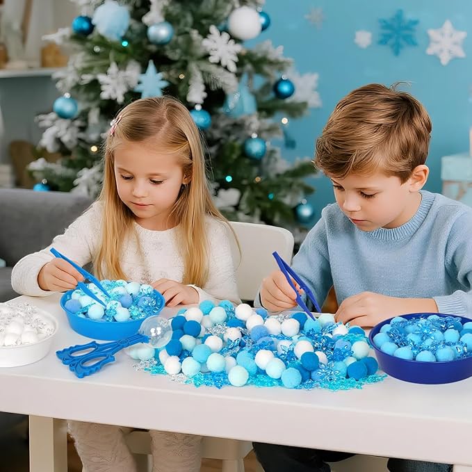 209 Pcs Winter Sensory Bin Items Winter Acrylic Snowflake Counting Sorting Sensory Bin Filler Fine Motor Toys Blue Snowflake Counts Xmas Counting Toys for Preschool Education Activities
