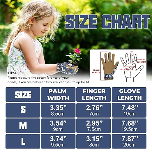 HANDLANDY Kids Genuine Leather Gardening Gloves for ages 3-11, Children Toddler Work Outdoor Playing Gloves for Boys Girls Gift (Medium (for age 5-7), Blue)