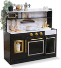 Teamson Kids Wooden Play Kitchen for Toddlers with Accessories, Pretend Cooking Set for Kids Age 3+, Black Toy Kitchen Playset, Retro Design, Realistic Features for Boys & Girls, St. Louis Collection