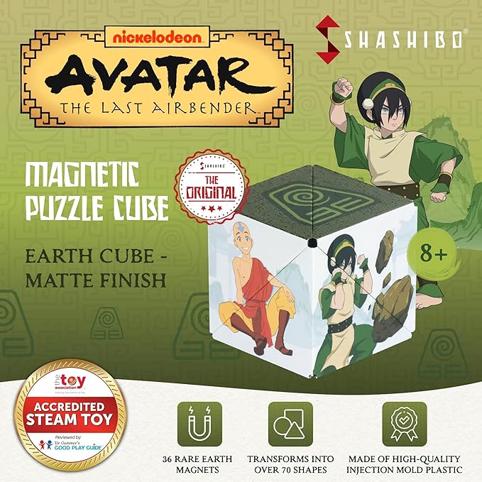 SHASHIBO Avatar The Last Airbender Shape Shifting Box - STEM Magnetic Fidget Cube That Transforms Into Over 70 Shapes, Download Fun in Motion Toys Mobile App (Earth)