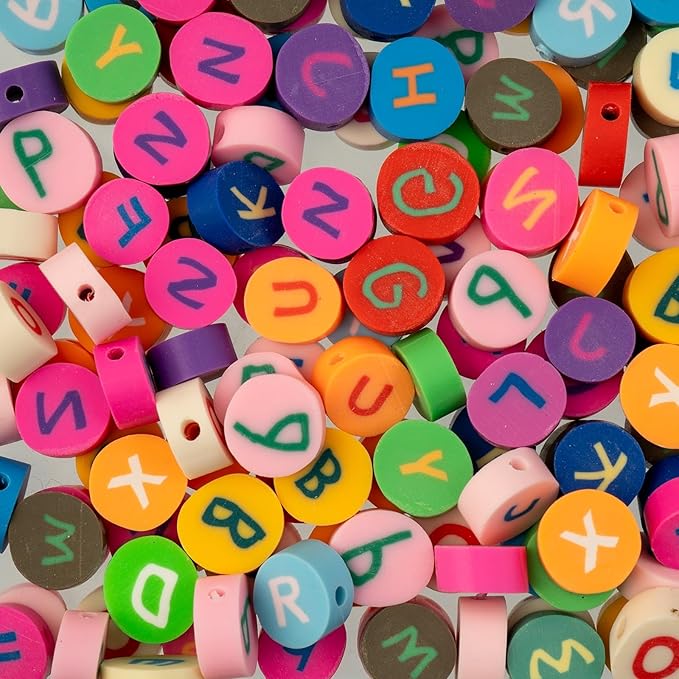 120pcs John Bead 9mm Assorted Alphbets Polymer Clay Craft Beads for Jewelry Bracelet Making