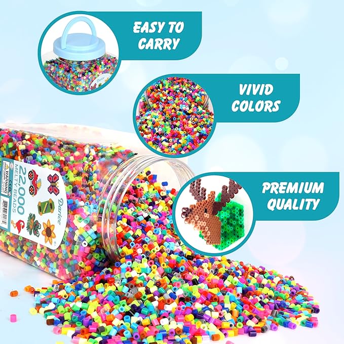 Darice Fuse Beads, Bulk Assorted Multicolor Melty Beads for Kids Crafts, Big Bucket of 22000 pcs